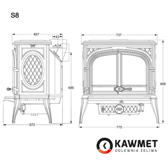 Фото товара Чугунная печь KAWMET Premium S8 (13,9 кВт). Изображение №3