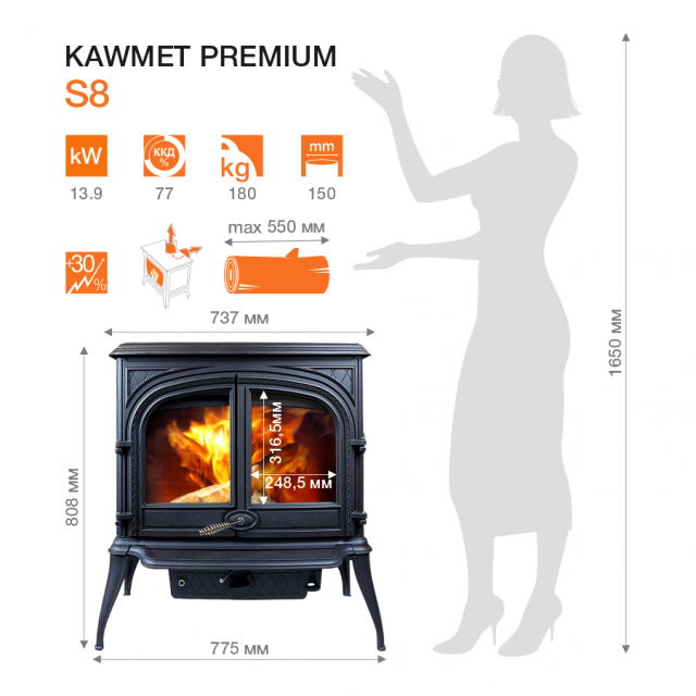 Фото товара Чугунная печь KAWMET Premium S8 (13,9 кВт). Изображение №4