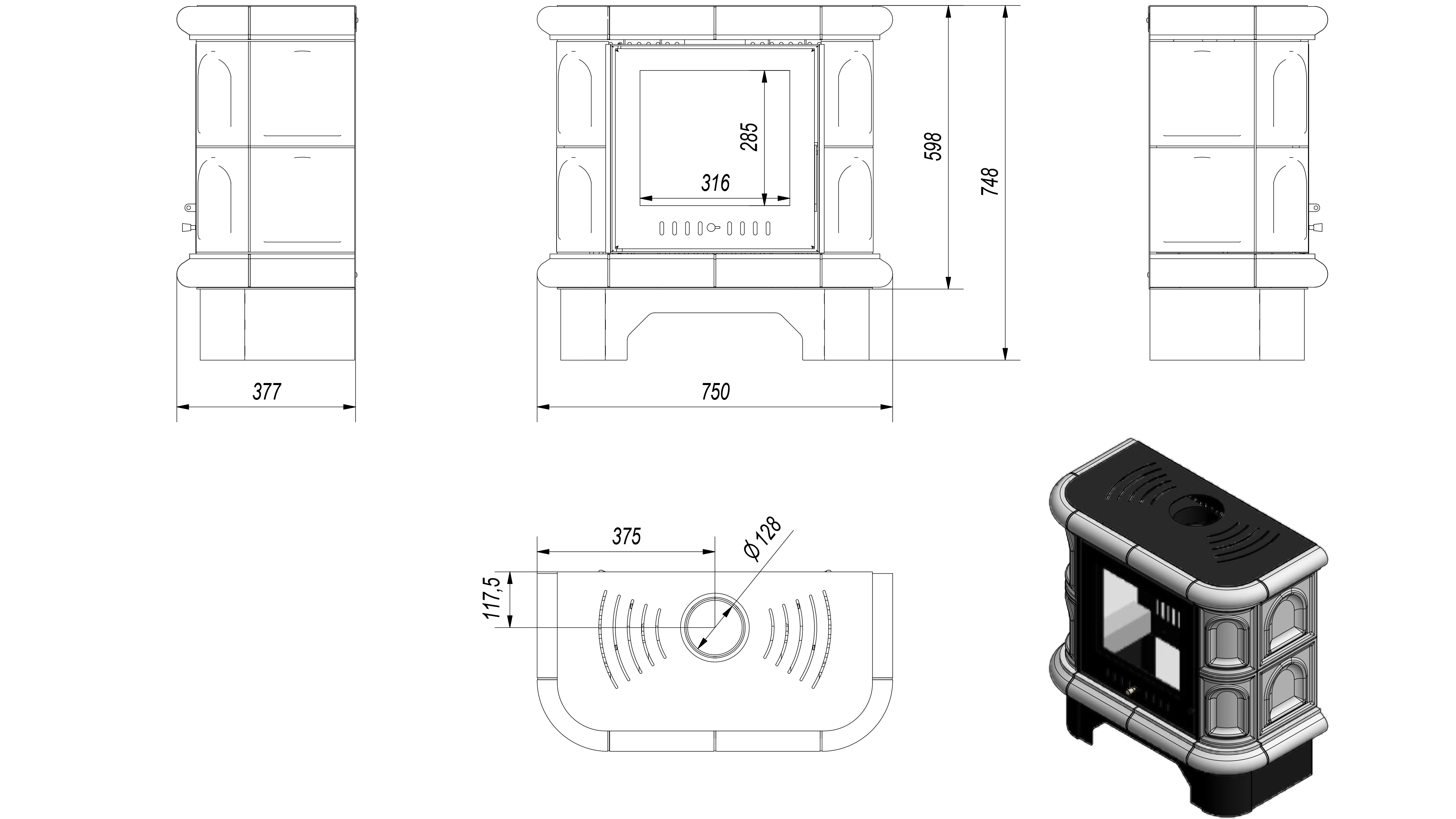 Фото товара Печь-камин Kratki WK 440 kafel черный. Изображение №3